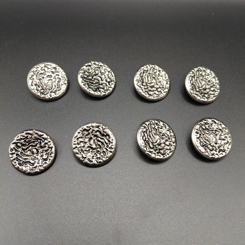 Lot of 8 Vintage Silver Metal Button Metal Swirl Pattern 21mm